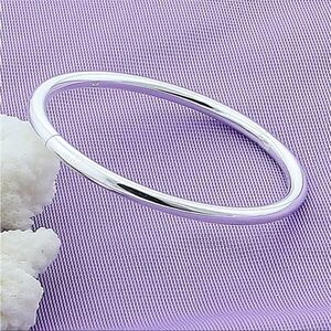 NEW 925 Sterling Silver Bangle Bracelet Simple Round Silver Bracelet